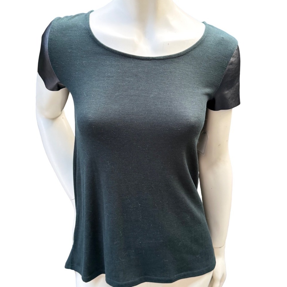 New Dex Forest Green Top Black Faux Leather short Sleeve‎ Back Zip Y2K Grunge S
